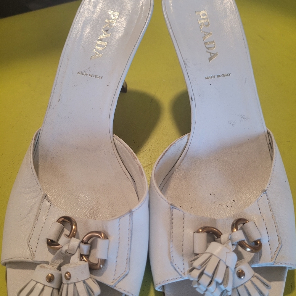 PRADA slides with tassels white leather 8/39